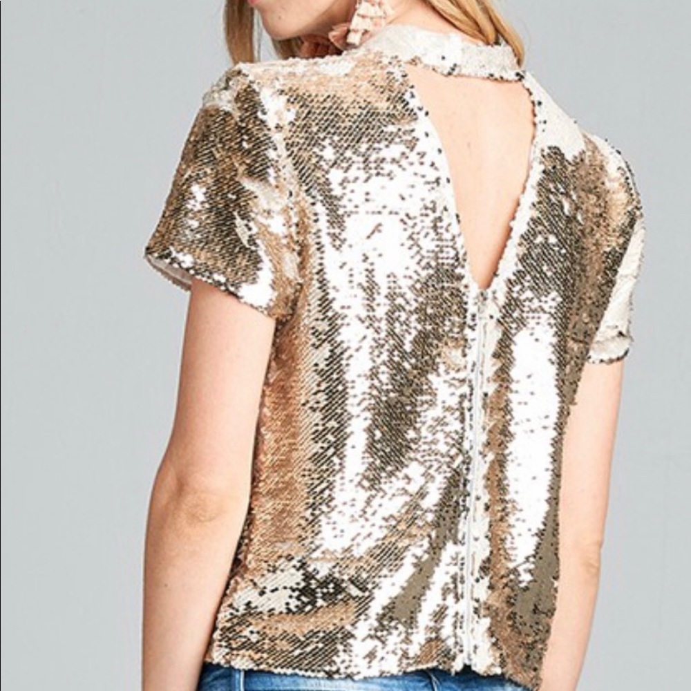 HUMMINGBIRD Champagne Ivory Sequin Back Zipper M